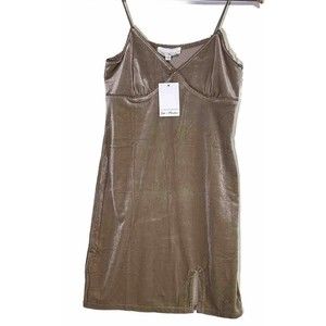 Y2k 90s Inspired Women Midi Dress Tan Velvet Front Slit Oak + Meadow Size Medium